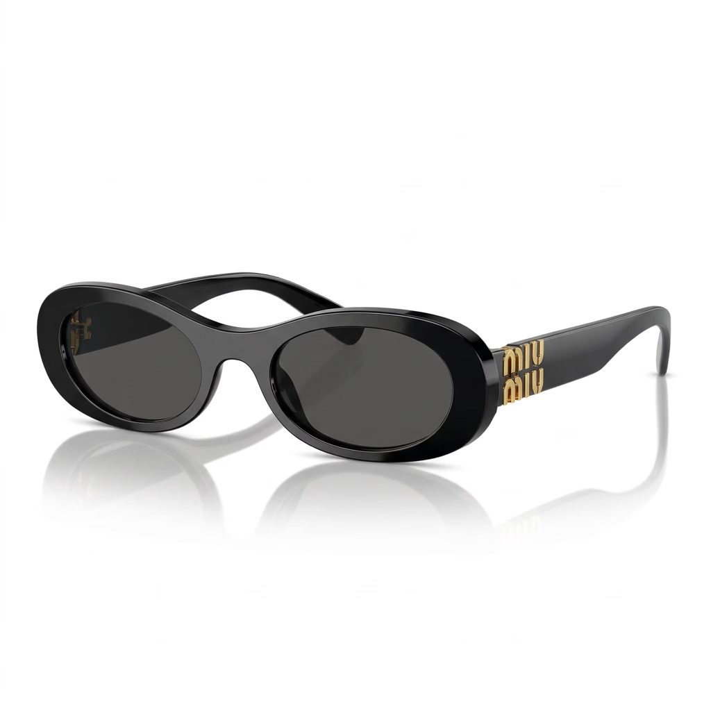 Miu Miu Women Oval Black / Dark Grey Sunglasses