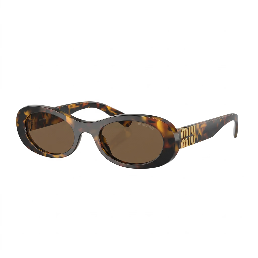 Miu Miu Women Havana Tortoise / Dark Brown Oval Sunglasses