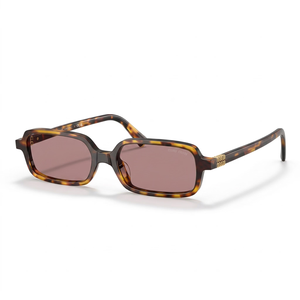 Miu Miu Regard MU 11Z Women Rectangular Honey Havana / Light Purple Brown Sunglasses