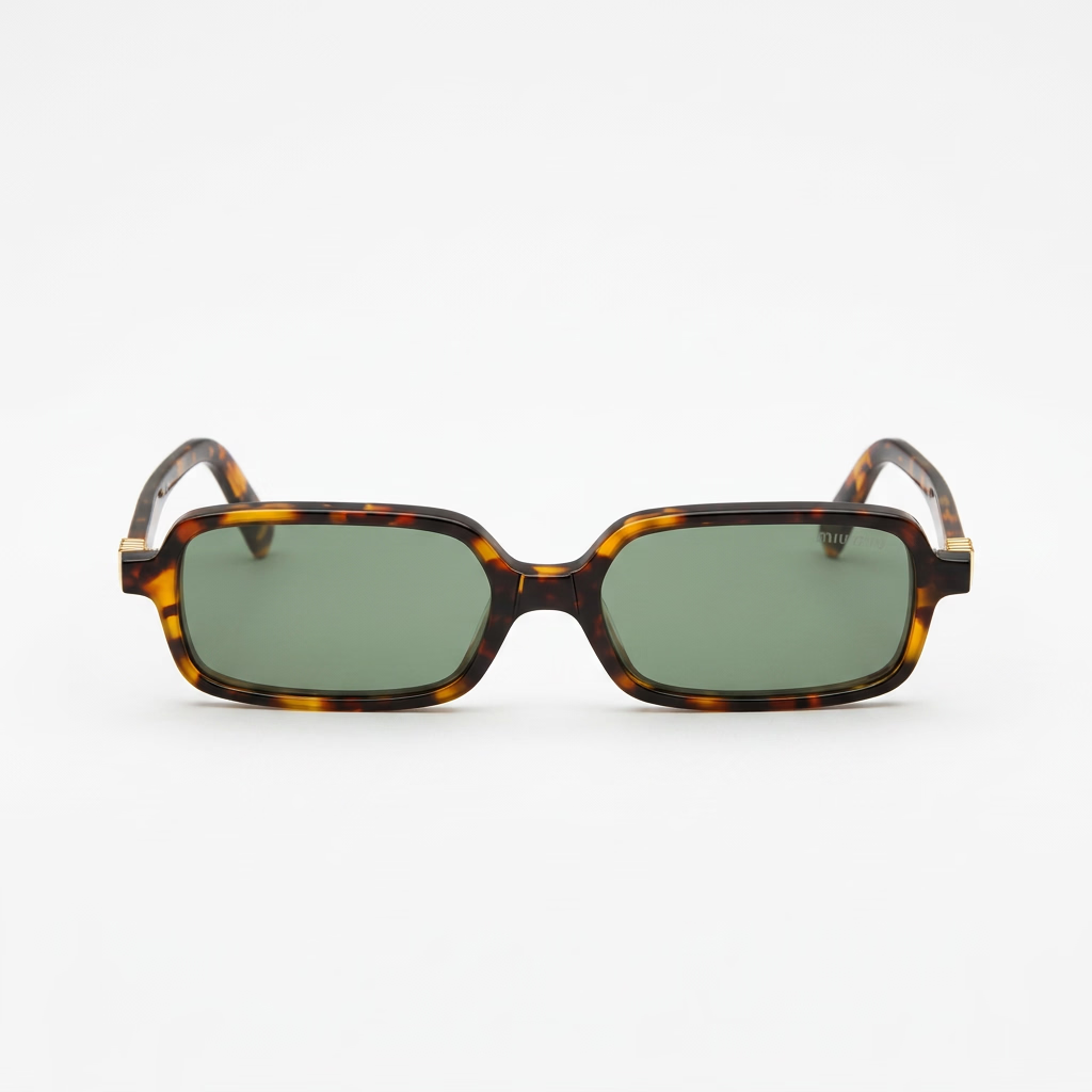 Miu Miu Regard MU 11ZS Women Rectangular Honey Havana / Green Mirror Sunglasses 