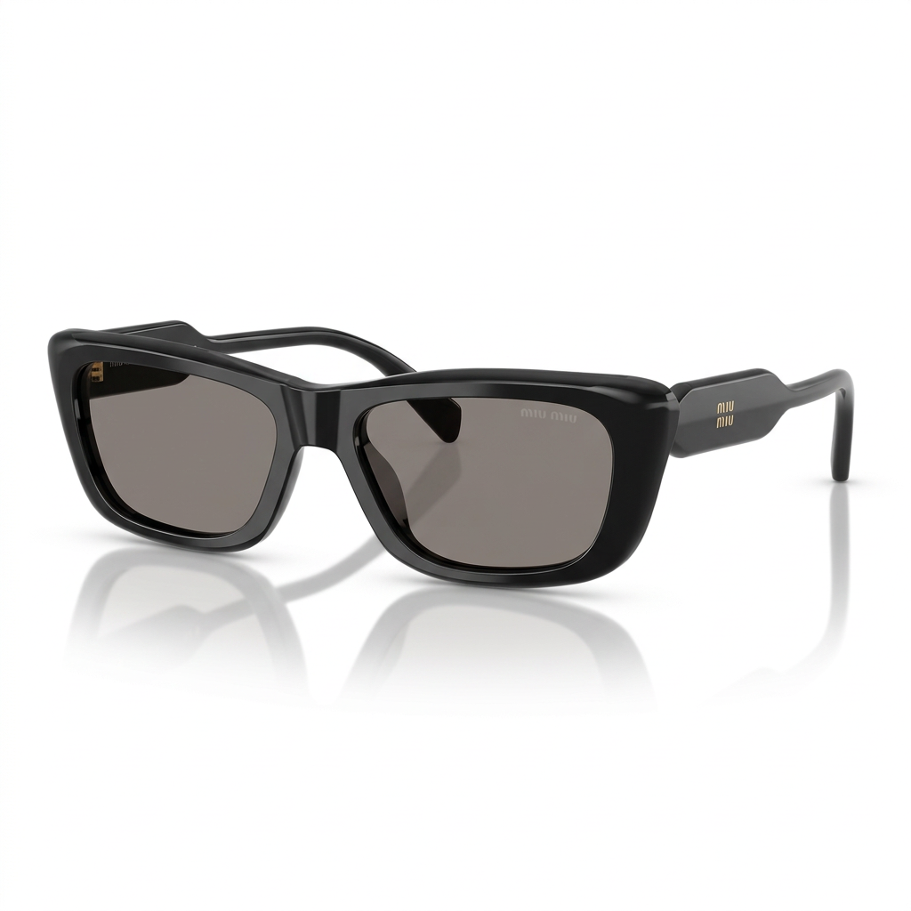 Miu Miu MU B12S Women Rectangular Black / Dark Grey Sunglasses