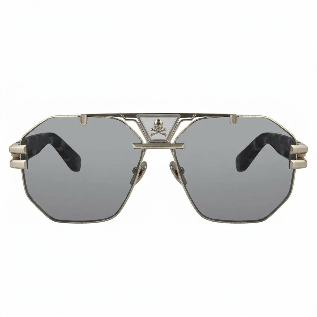 Philipp Plein Men Hexagonal Grey & Marble Sunglasses