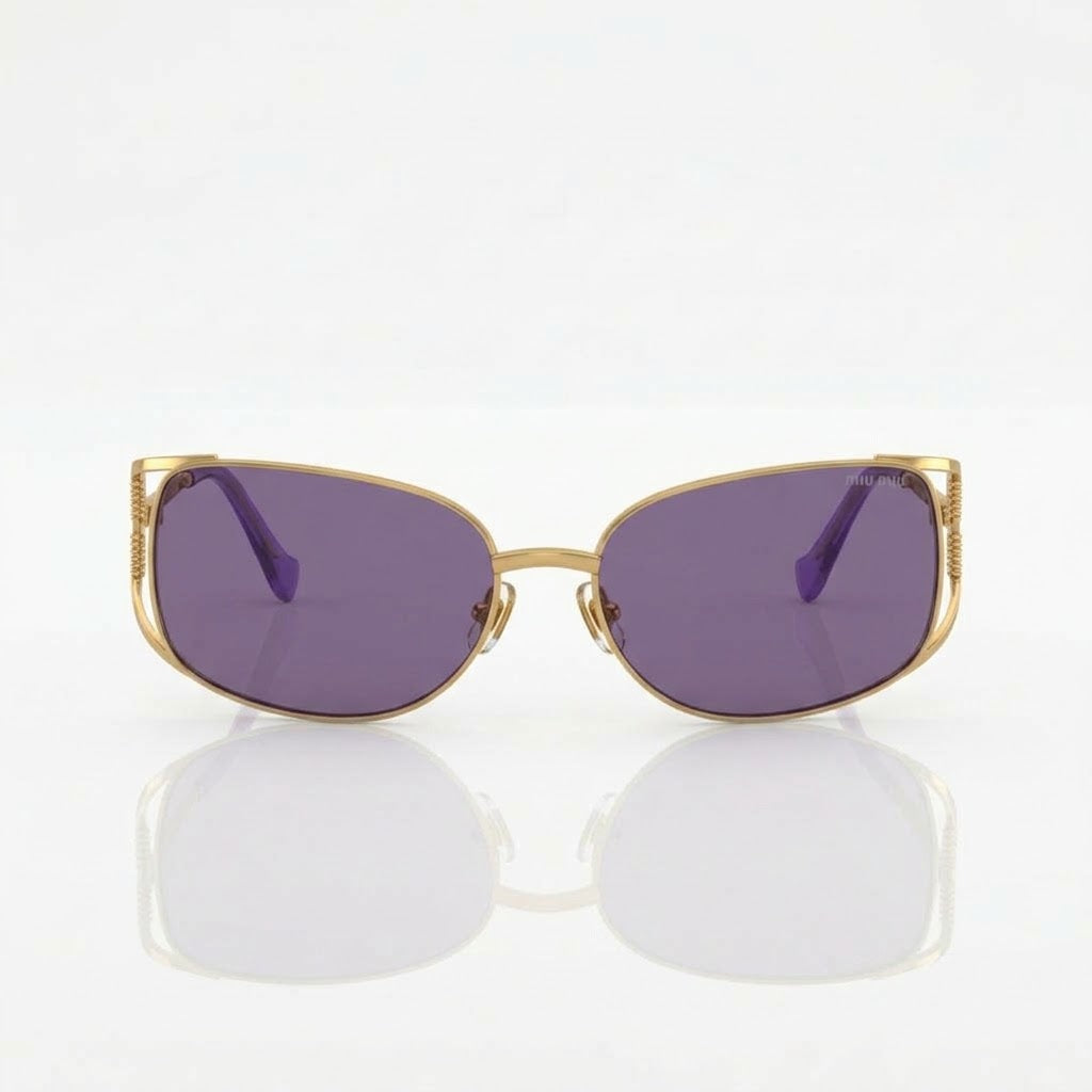 Miu Miu Women MU148AV Cut-Out Metal Gold Frame / Purple Tint Sunglasses 