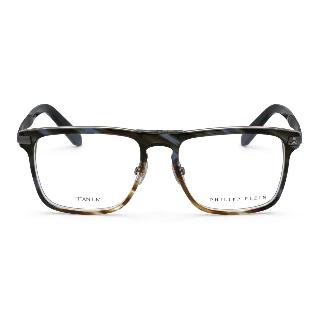 Philipp Plein Men Plein First Love VPP019M 09N3 Glossy Striped Brown Eyeglasses