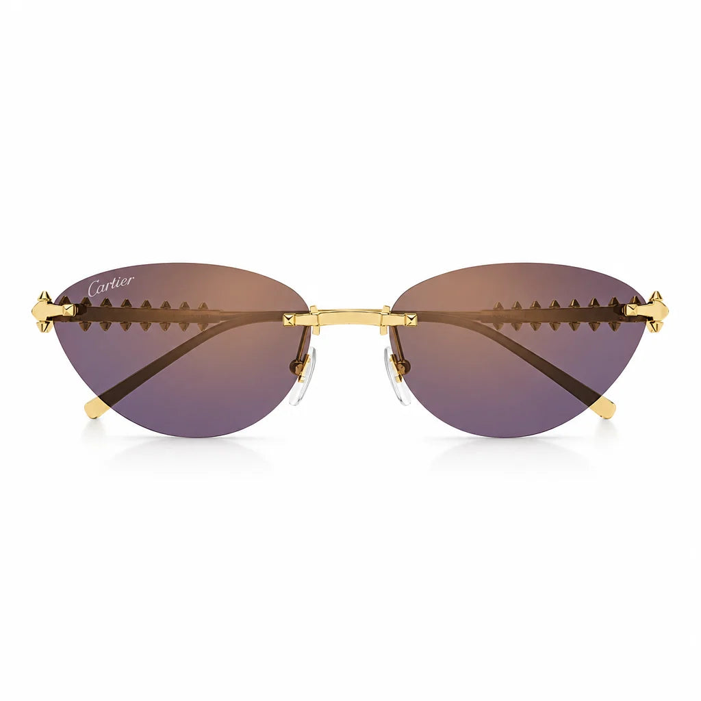 Cartier Clash de C Women Rimless Studded Temple Purple Gradient Sunglasses