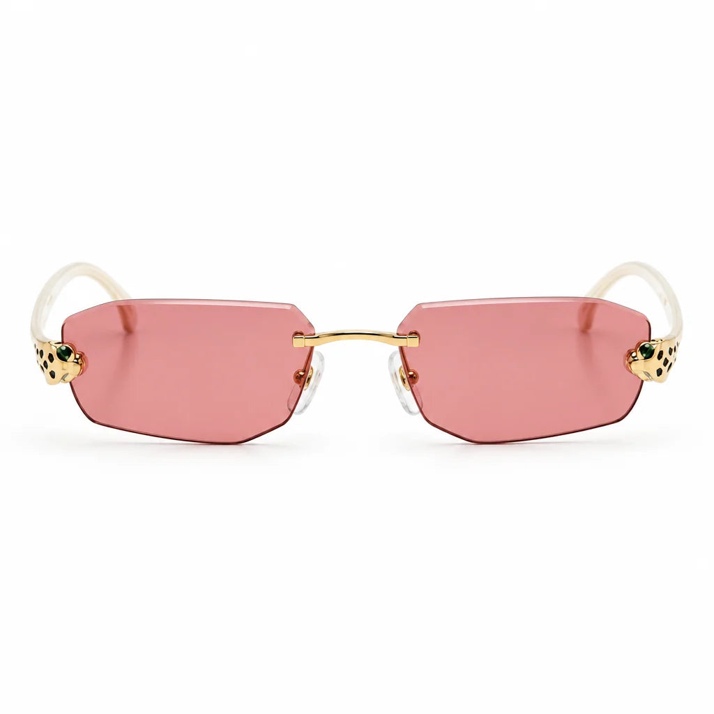 Cartier Panthère de C Unisex Rimless Rectangular Rosy Pink Sunglasses