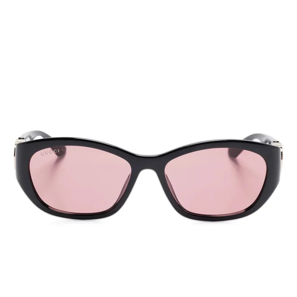 Gucci black oversized sunglasses with pink tinted lenses