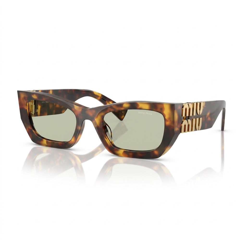 Miu Miu MU 09WS Women Rectangle Honey Havana / Green Sunglasses