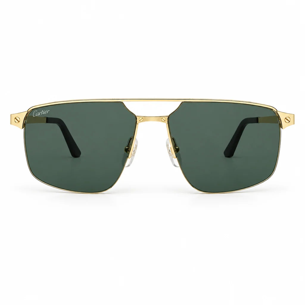 Cartier Santos de Cartier Men Navigator Gold-Green Sunglasses