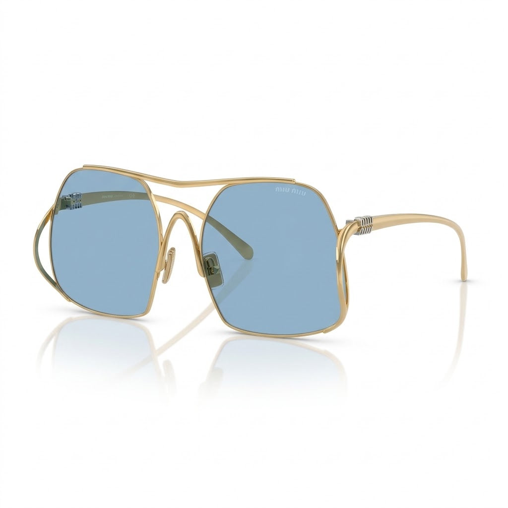 Miu Miu Women Square Gold / Light Blue Sunglasses