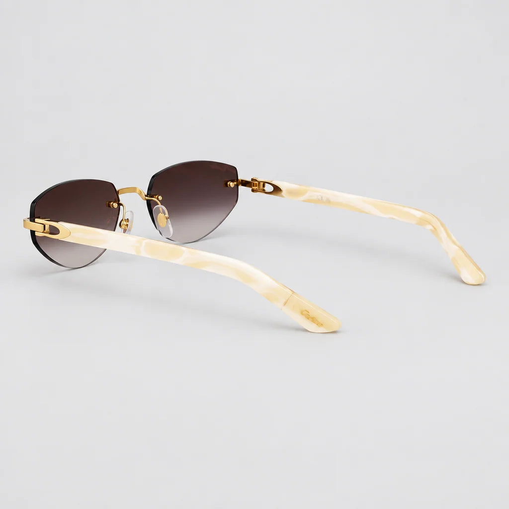 Cartier C Décor Women Rimless Geometric Frame Marble-Effect Temples Brown Sunglasses