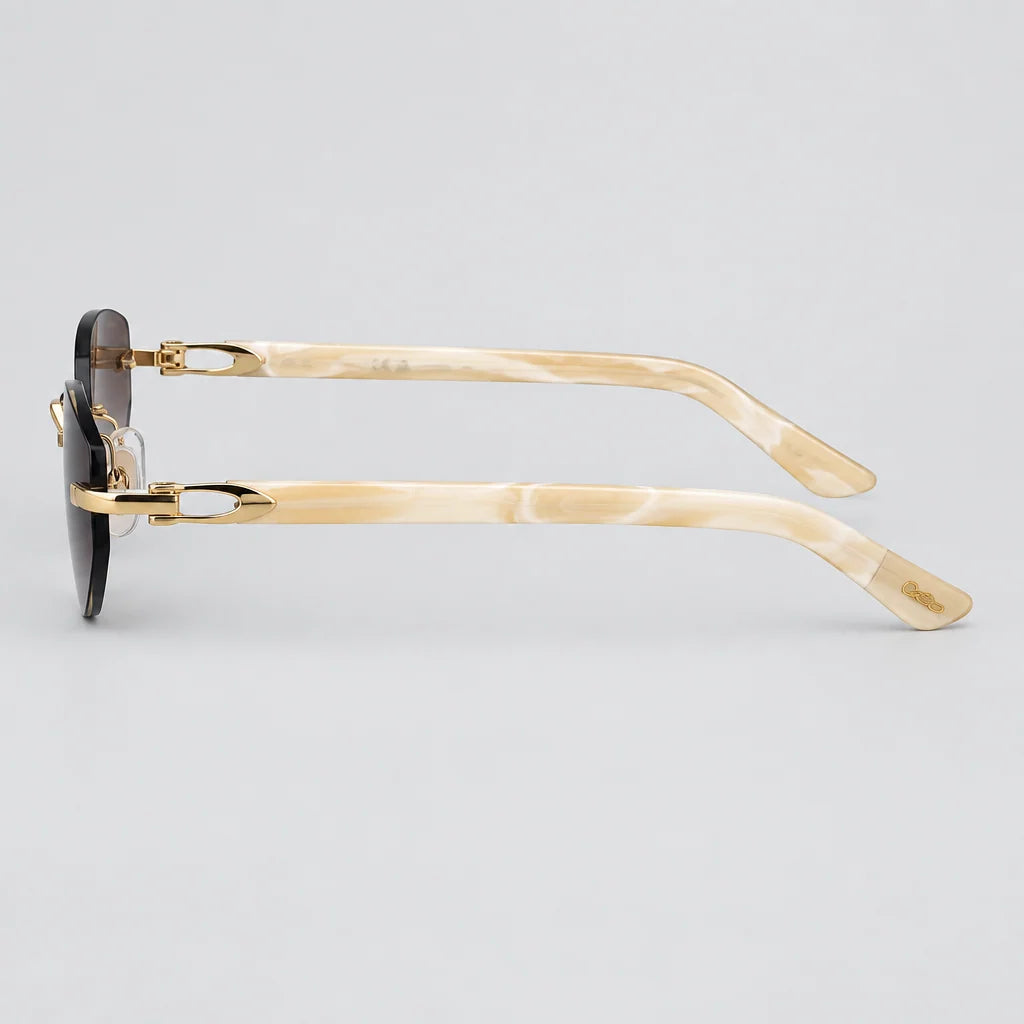 Cartier C Décor Women Rimless Geometric Frame Marble-Effect Temples Brown Sunglasses