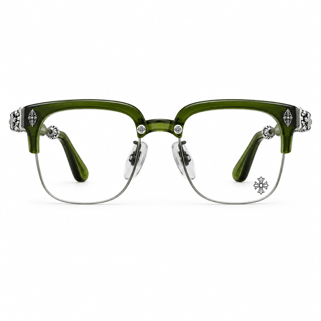 Chrome Hearts Unisex Evagilist Transparent Olive & Sterling Silver Eyewear