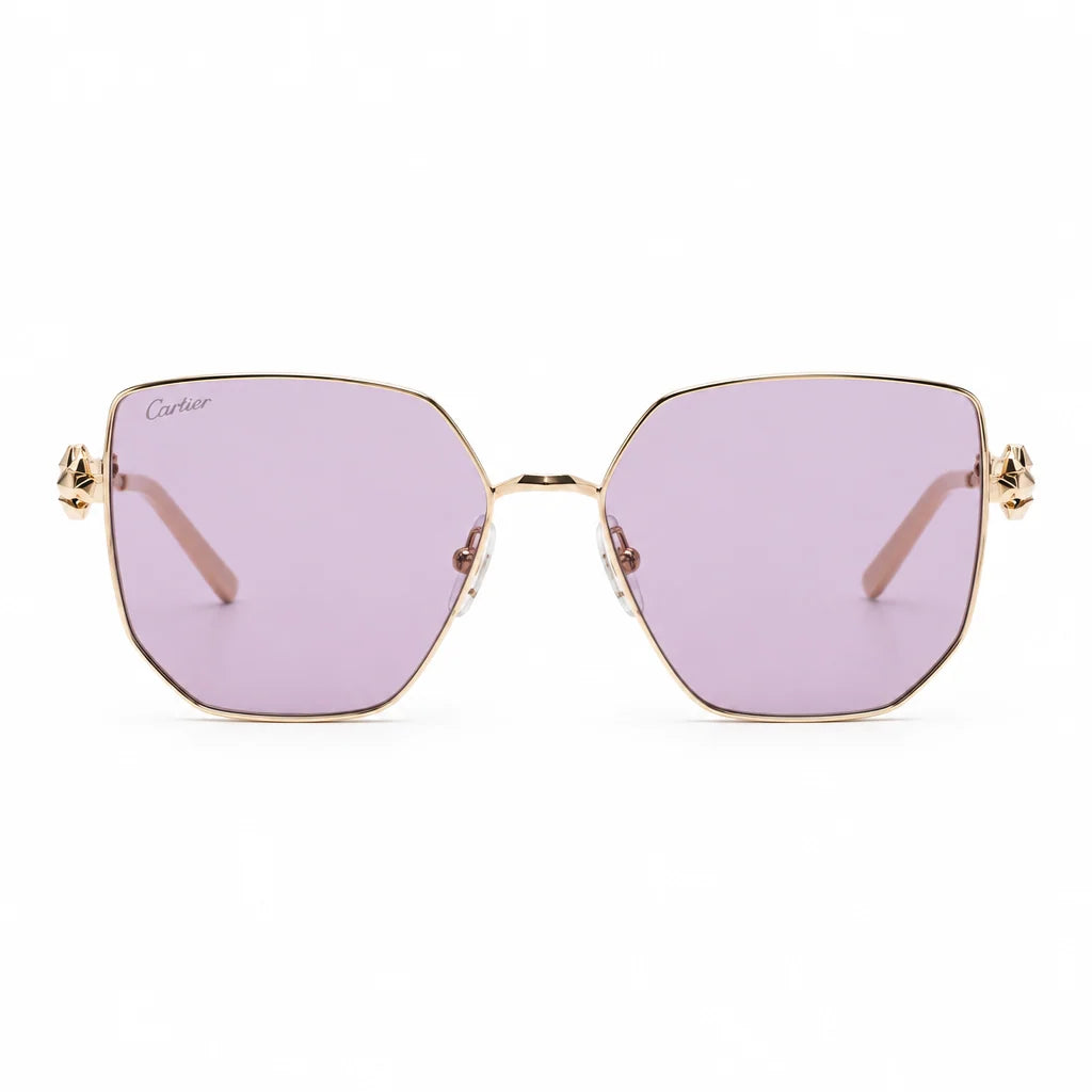Cartier Clash de C Women Gold Finish Studded Temple Square Violet Sunglasses