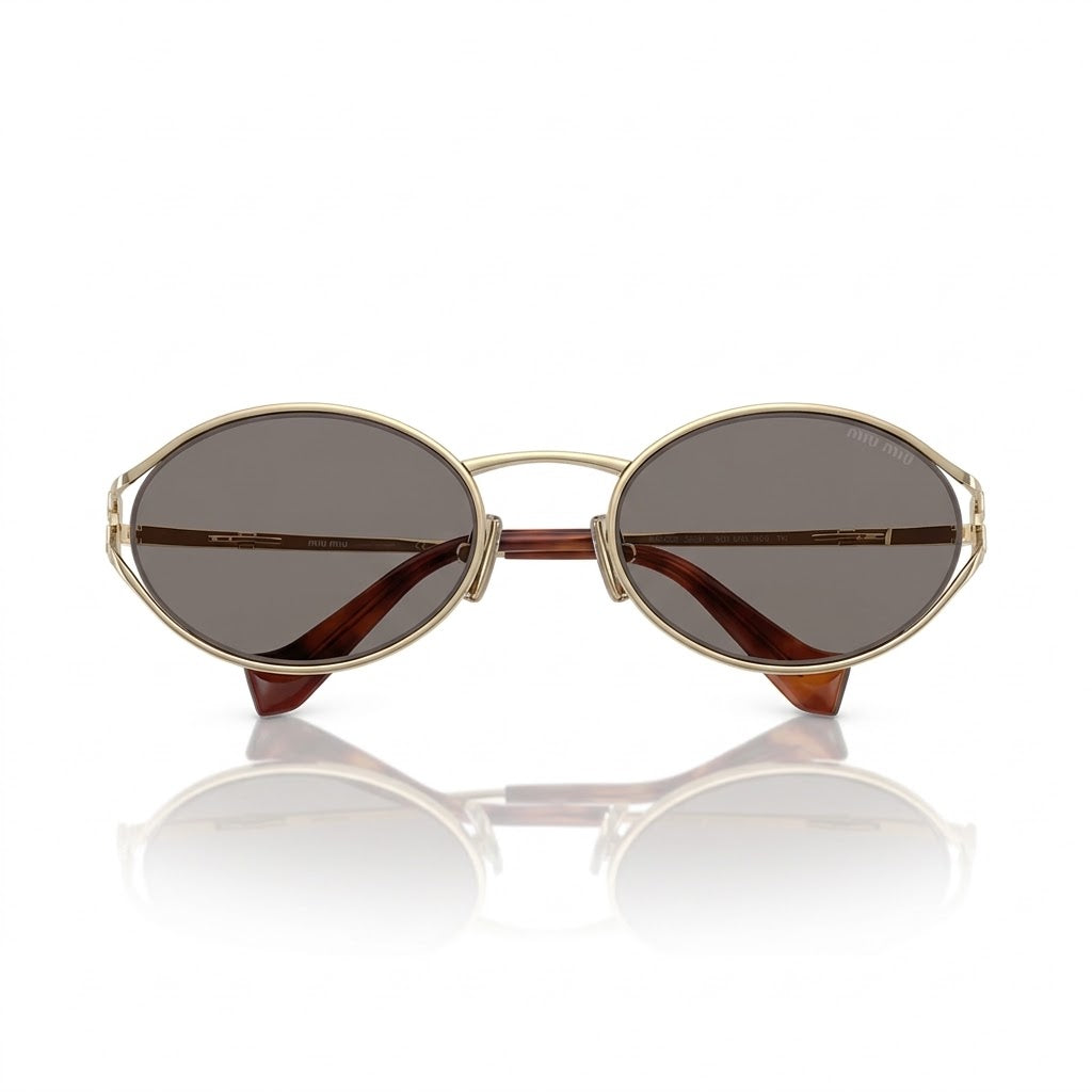 Miu Miu Women Logo Oval Pale Gold Dark Grey Sunglasses