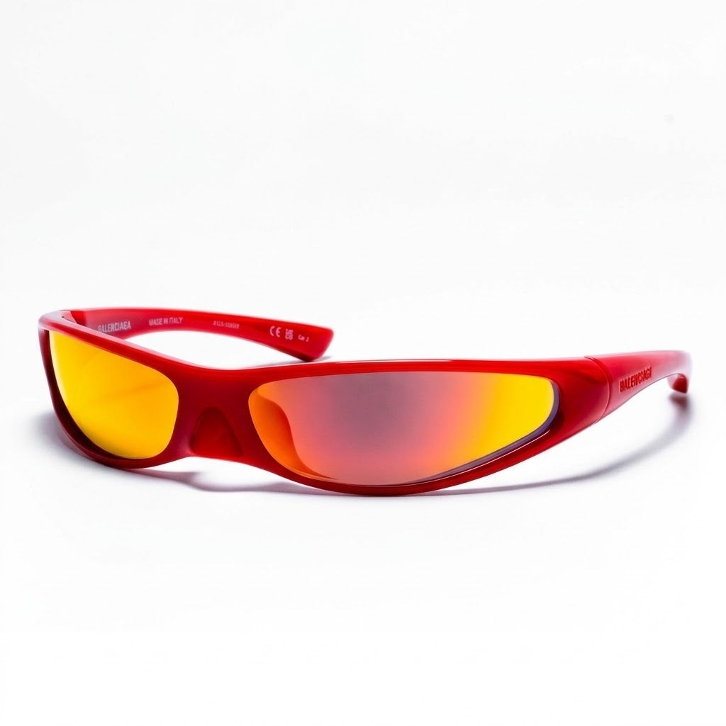 Balenciaga Unisex BB0383S Wrap Shield Red / Orange Mirror Sunglasses