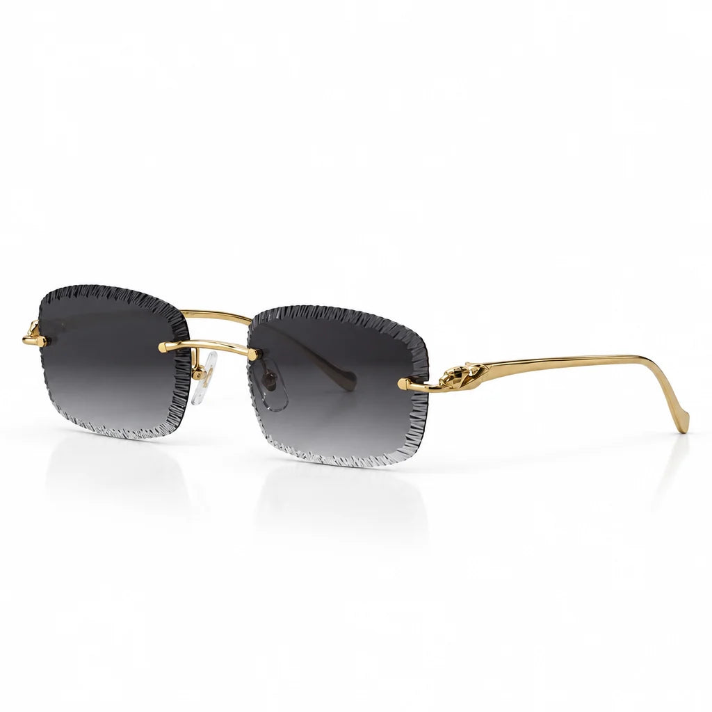 Cartier Panthère de Unisex Rimless Black Gradient Lens Split Diamond Cut Sunglasses
