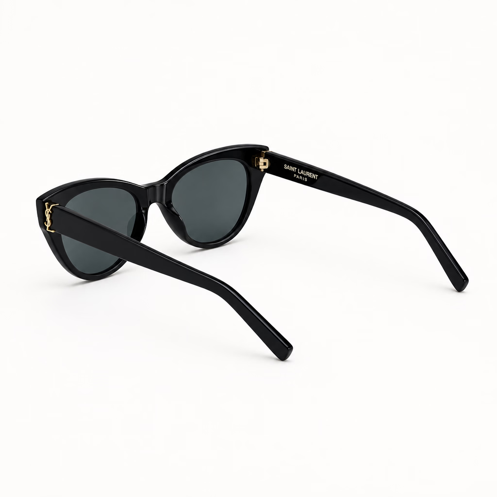 Saint Laurent Women SL M148/F Rounded Cat-Eye Black / Light Gold Sunglasses