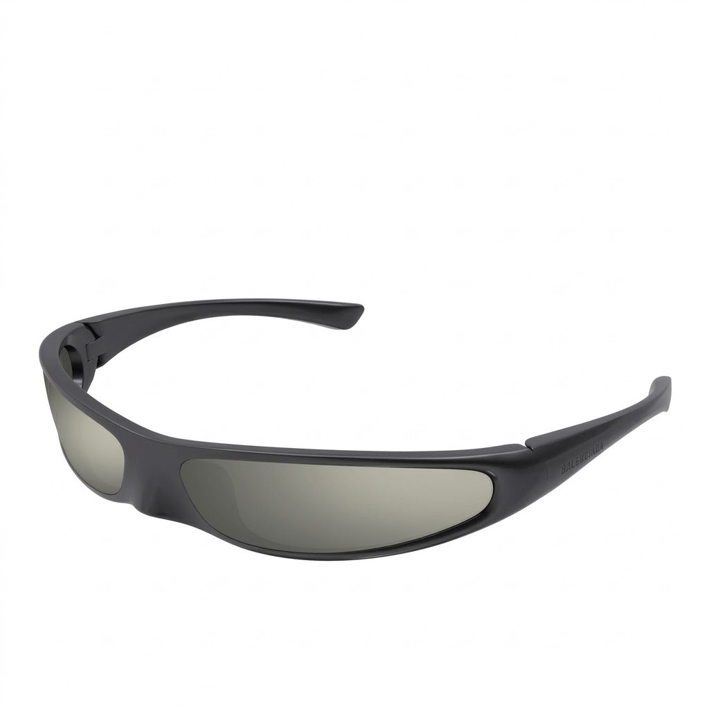 Balenciaga Unisex BB0383S Wrap Shield Matte Black / Silver Mirror (004) Sunglasses