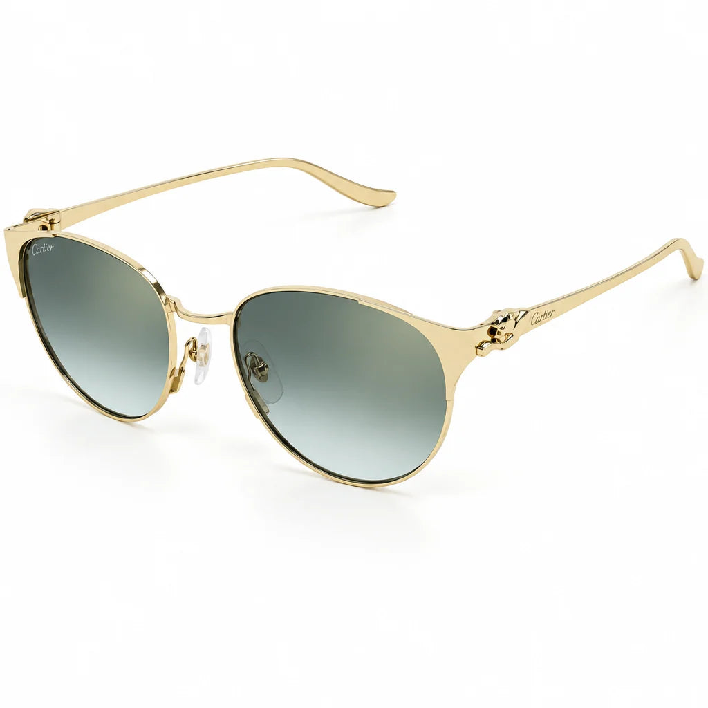 Cartier Panthère de Women Round Gold-Finish Green Gradient Sunglasses