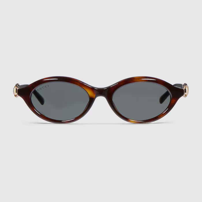 Gucci Women Oval Frame Brown Tortoiseshell Sunglasses