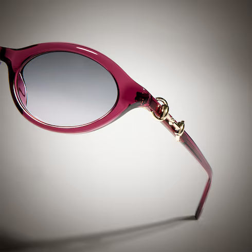 Gucci Women Oval Frame Transparent Burgundy Sunglasses