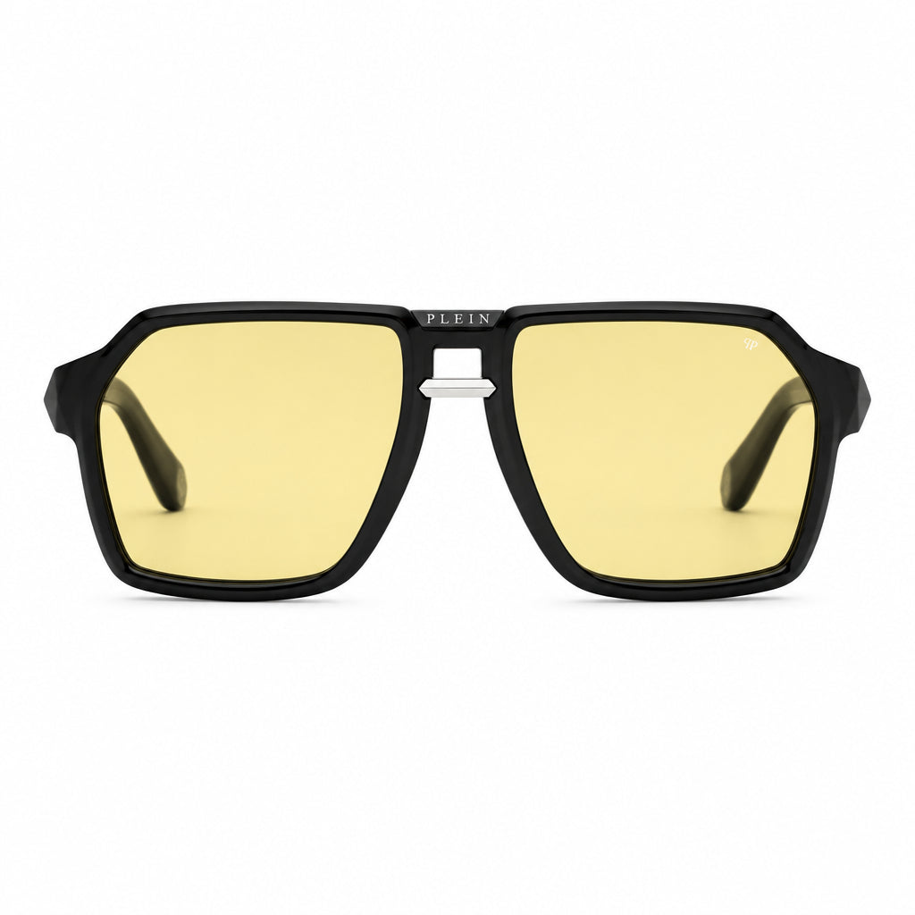 Philipp Plein Unisex Contemporary Flat-Top Aviator Black & Yellow Sunglasses