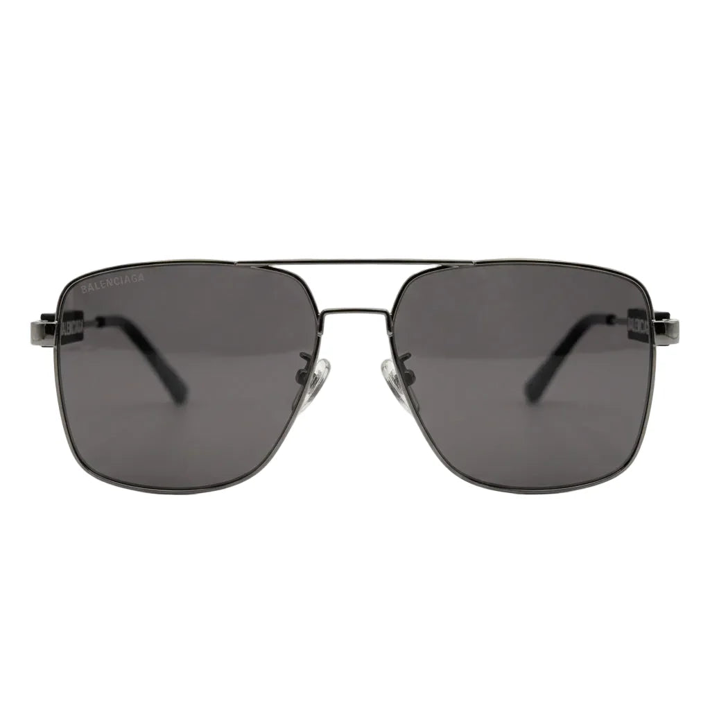 Balenciaga Men's Tag BB0116SA Gunmetal / Grey Double-Bridge Square Aviator Sunglasses