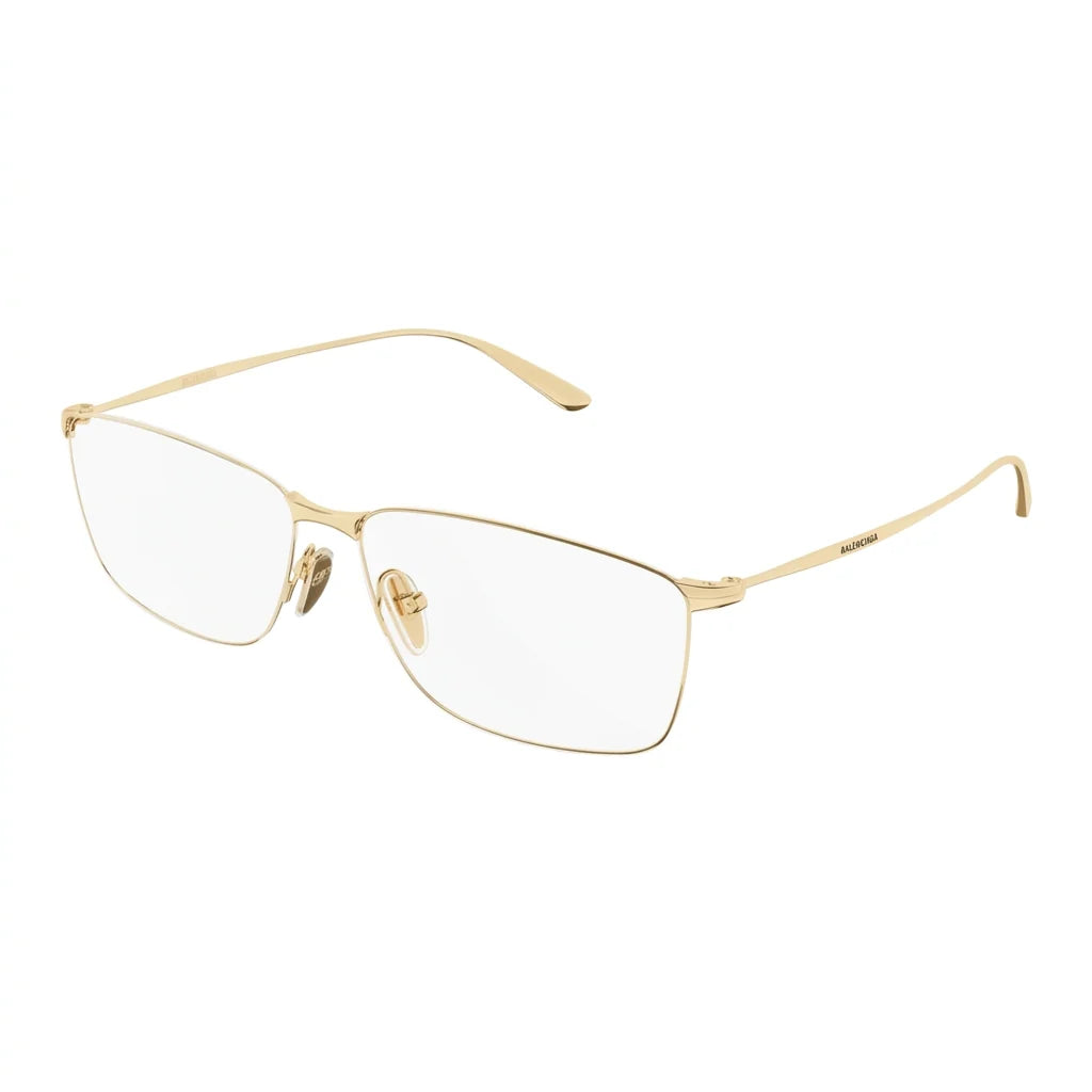 Balenciaga Men BB0415O Ultra-Thin Metal Rectangle Gold Eyeglasses
