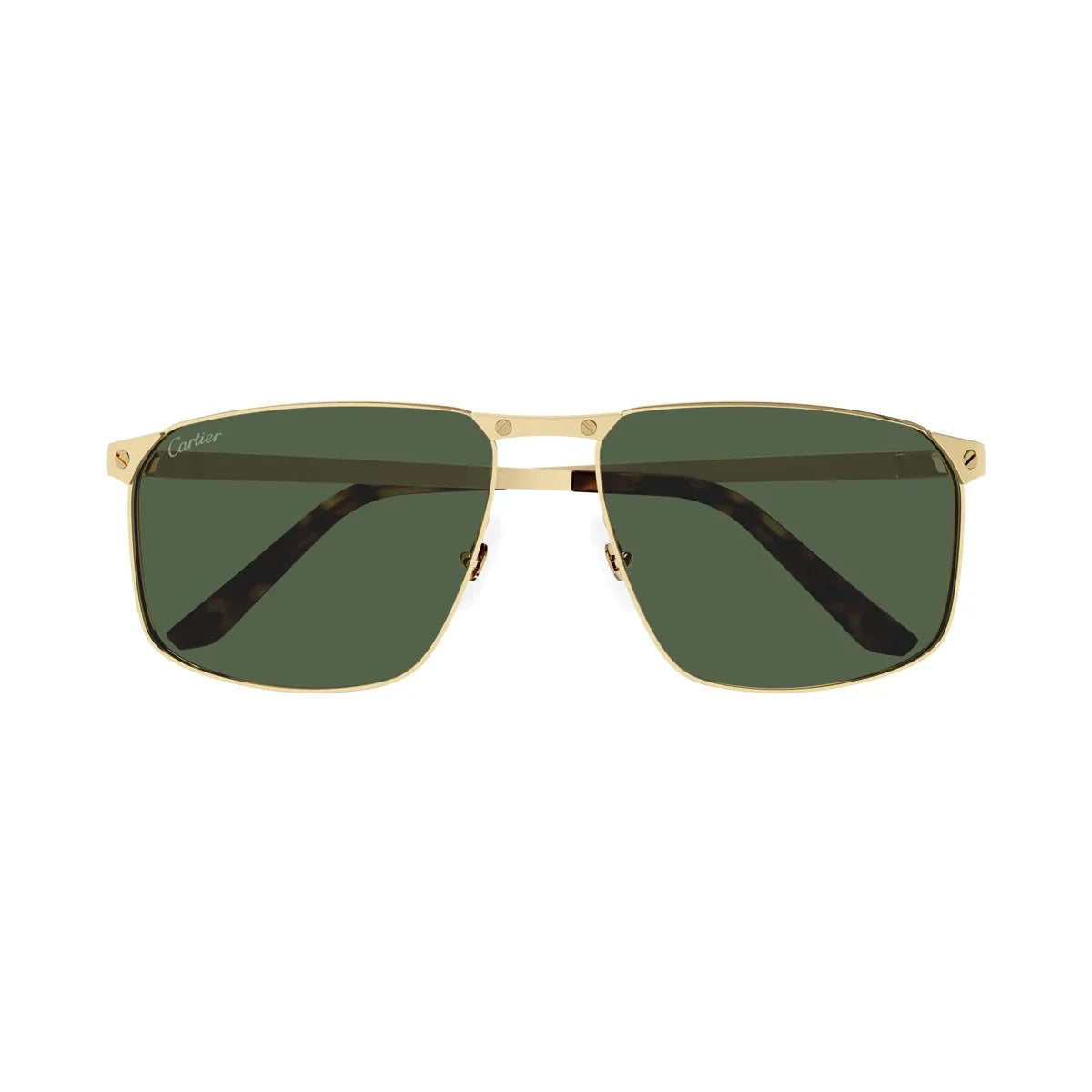 Cartier Santos Classic Men Pilot Brushed Gold Polarized Olive Green Sunglasses
