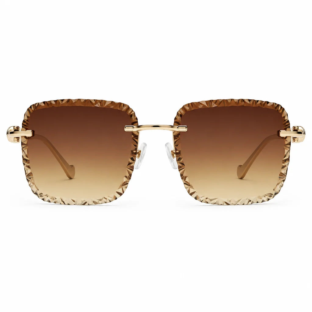 Cartier Panthère de Unisex Rimless Brown Gradient Lens Split Diamond Cut Sunglasses