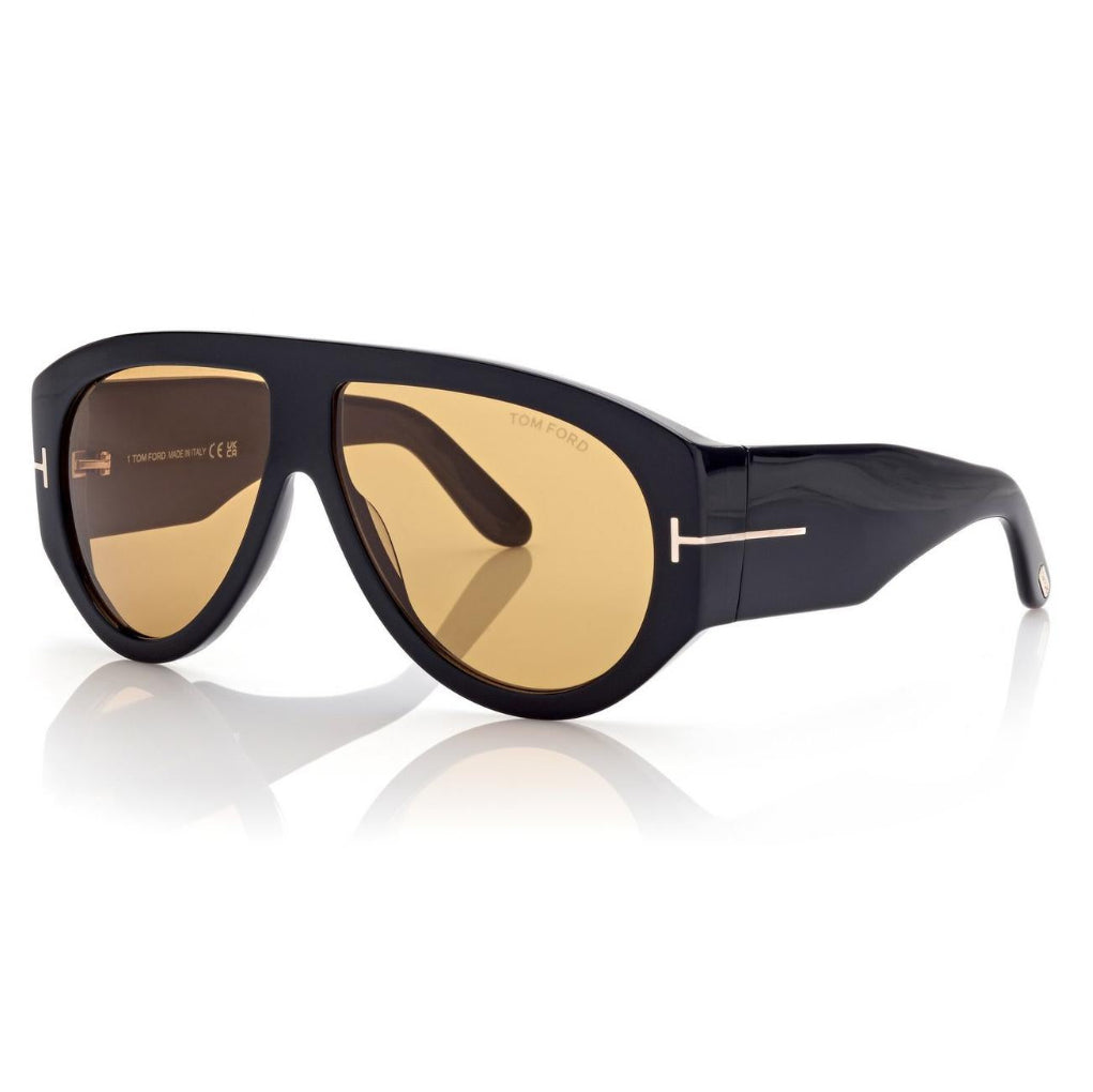 Tom Ford Men Pilot Frame Soft Shiny Black Bronson Sunglasses