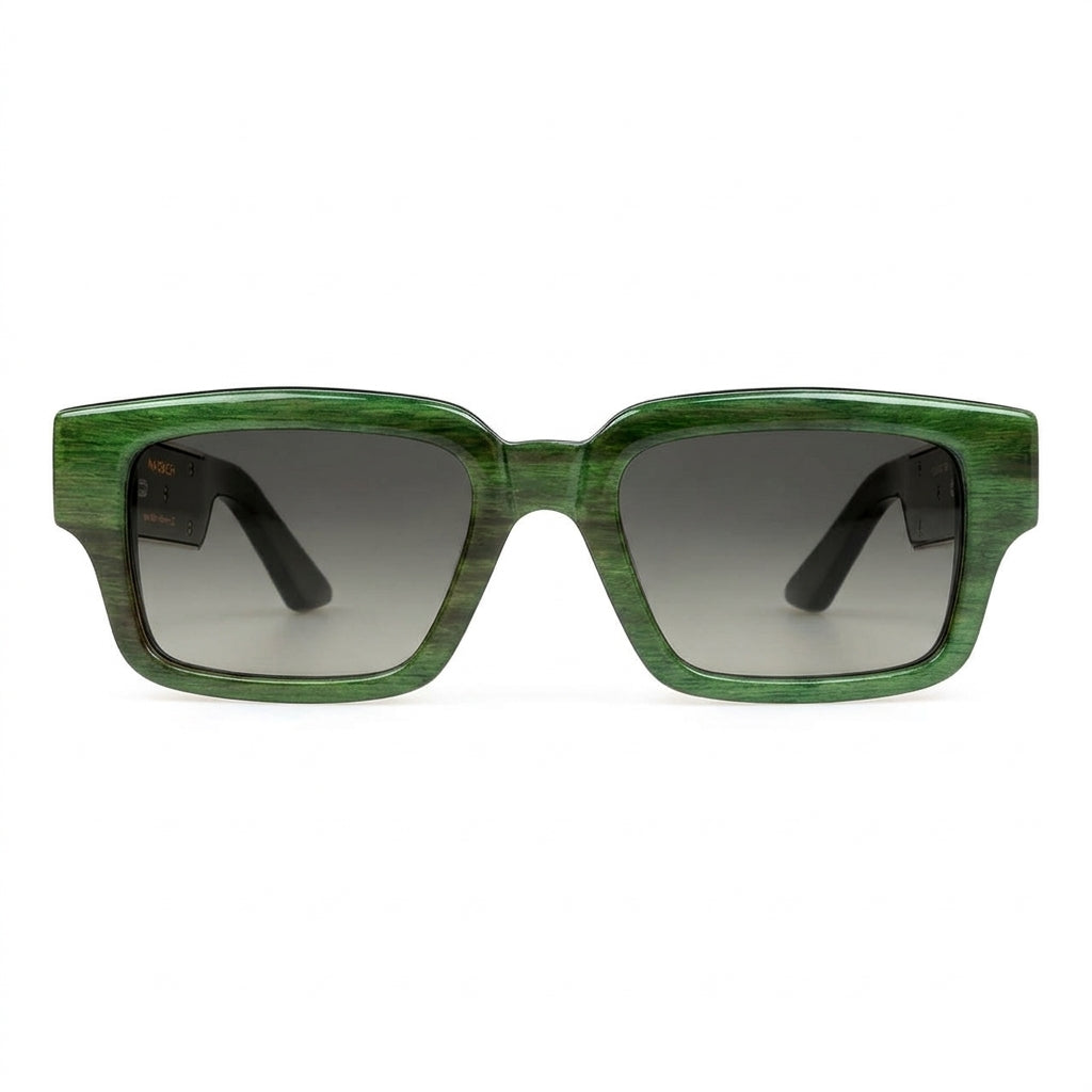 Maybach THE BLAZE I Luxury Olive Green Buffalo Horn Palladium / Blue-Grey Gradient Sunglasses 