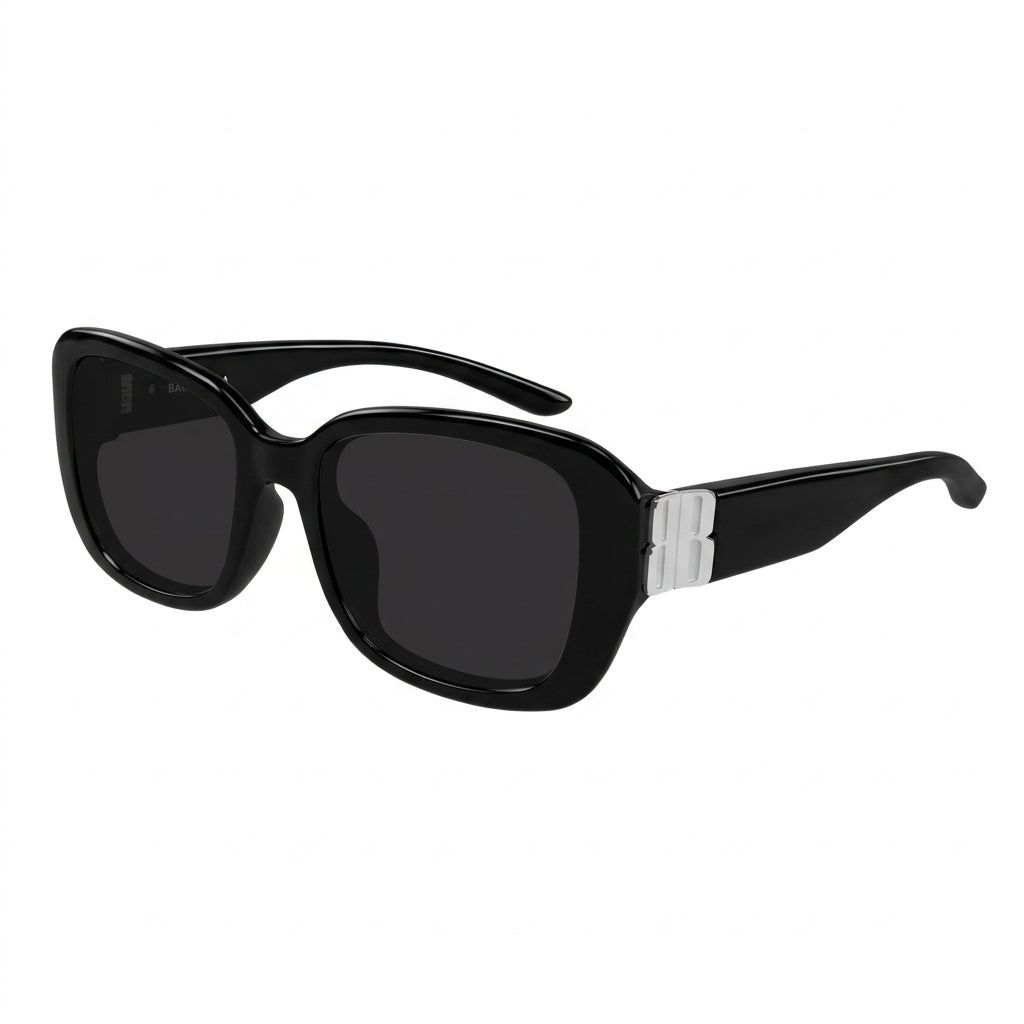 Balenciaga Women BB0508SK Everyday Rectangular Black / Silver Sunglasses