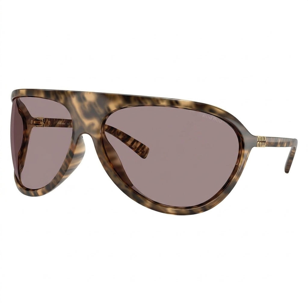 Miu Miu MU A01S Unisex Aviator Shield Honey Tortoise / Soft Grey-Mauve Sunglasses
