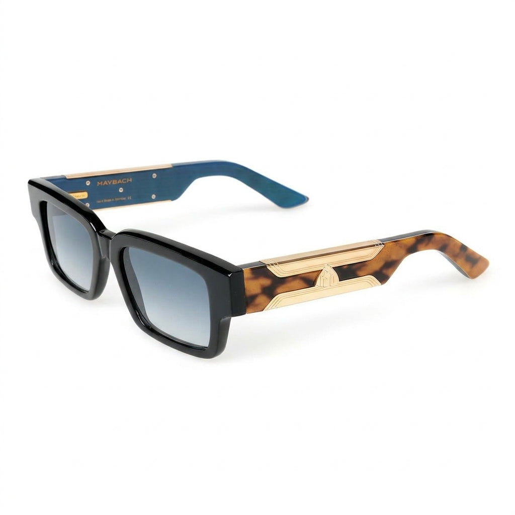 Maybach THE BLAZE I Luxury Black & Tortoise Buffalo Horn / Light Blue Gradient Sunglasses