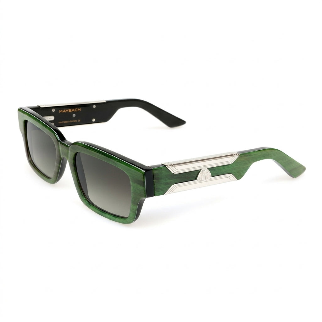 Maybach THE BLAZE I Luxury Olive Green Buffalo Horn Palladium / Blue-Grey Gradient Sunglasses