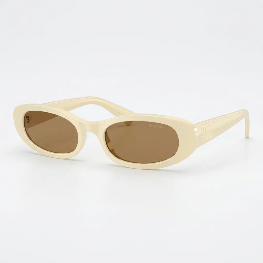 Miu Miu Women MU C02S Oval Milk / Brown Sunglasses