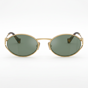 Miu Miu Women Logo Gold Oval Green Mirror Internal Silver Sunglasses
