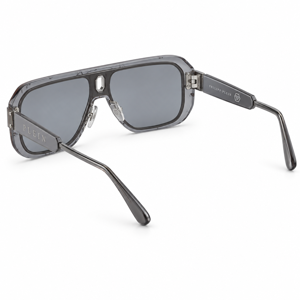 Philipp Plein Unisex Shield Semi-Matt Grey / Graphic Print Sunglasses