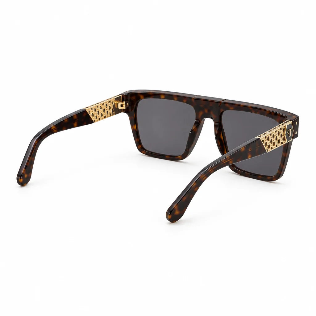 Philipp Plein Unisex SPP080 Geometric Havana / Gold Sunglasses