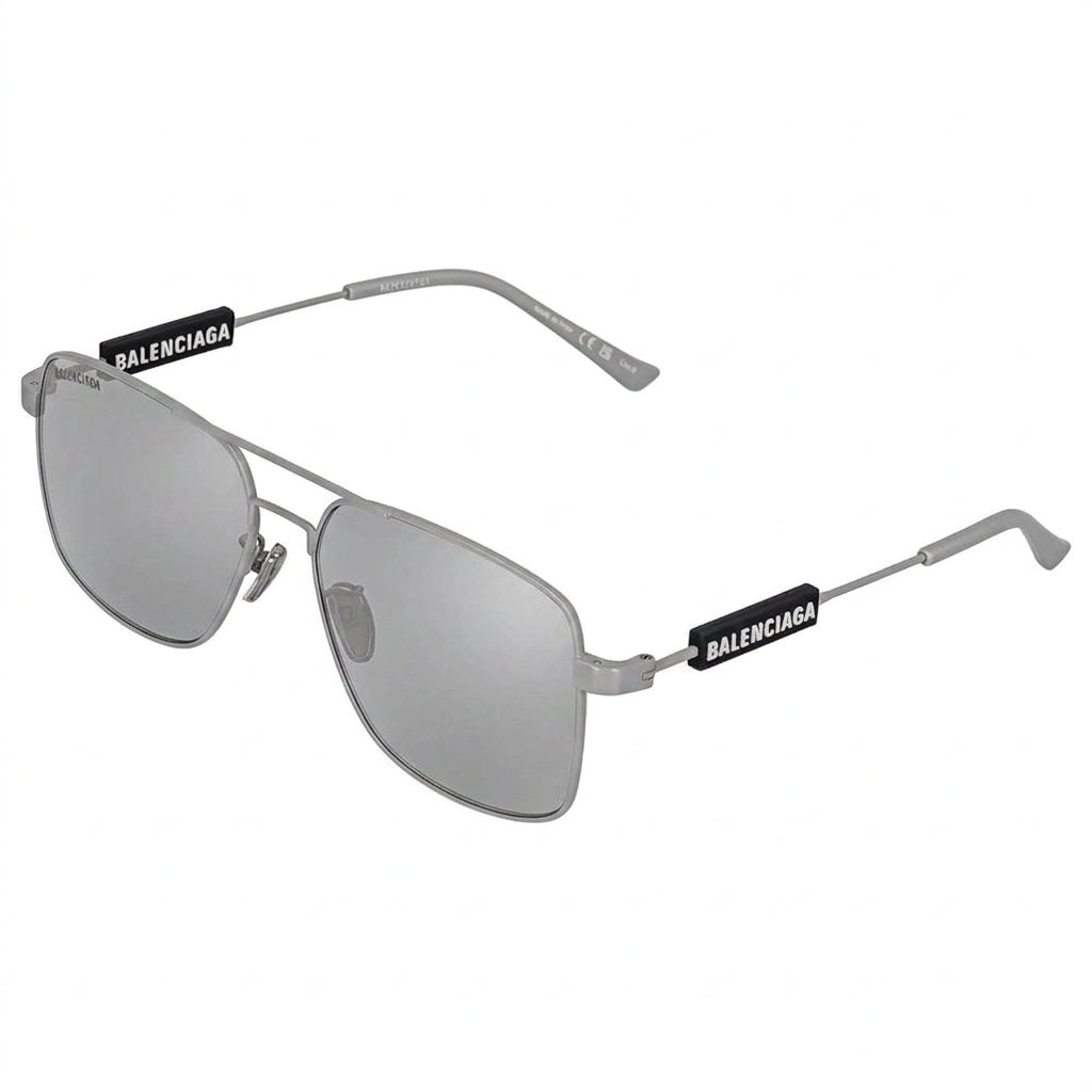 Balenciaga Men Tag BB0116SA Matte Grey / Grey Double-Bridge Square Aviator Sunglasses