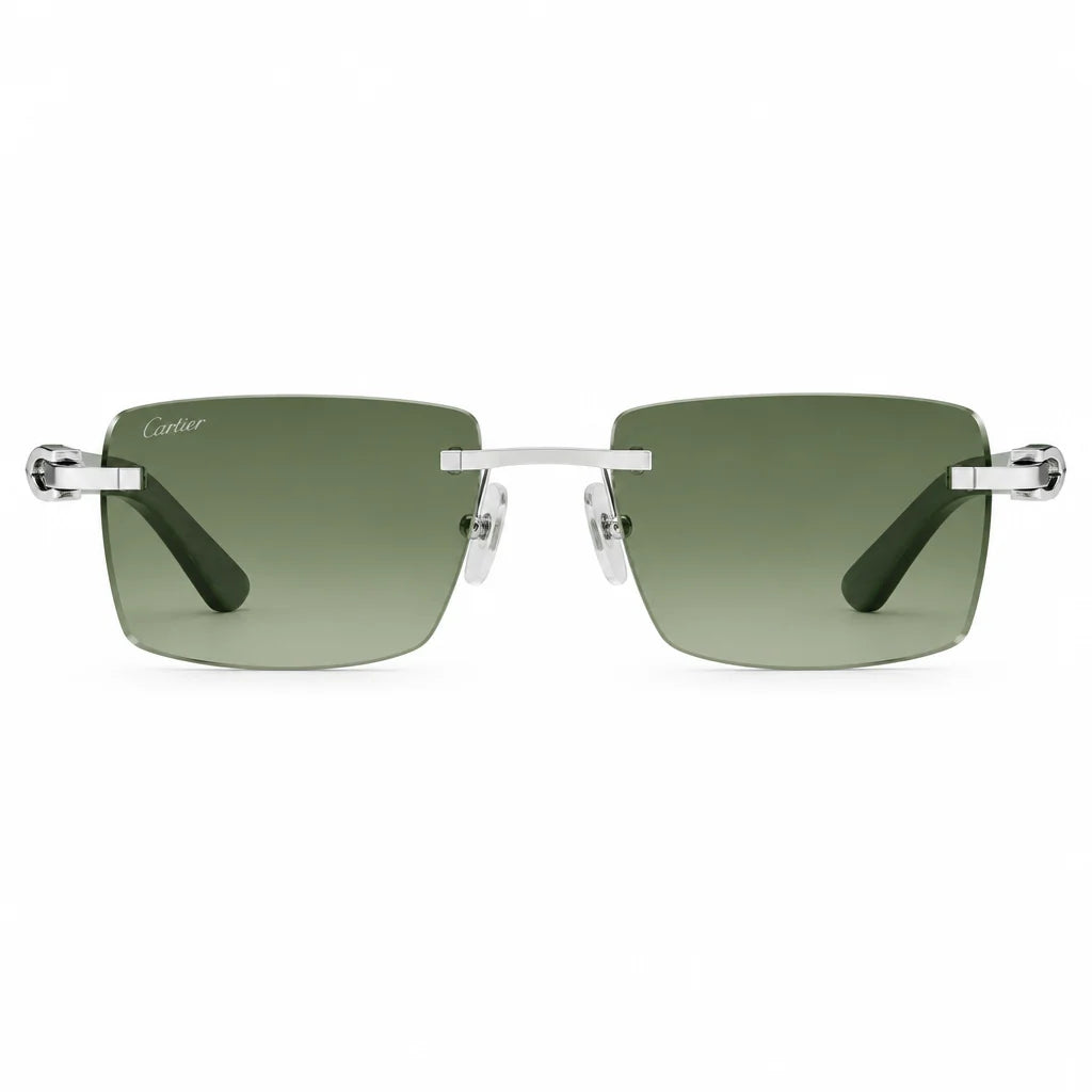 Cartier Décor C de Men Rimless Rectangular Green Wood Temples Green Gradient Sunglasses