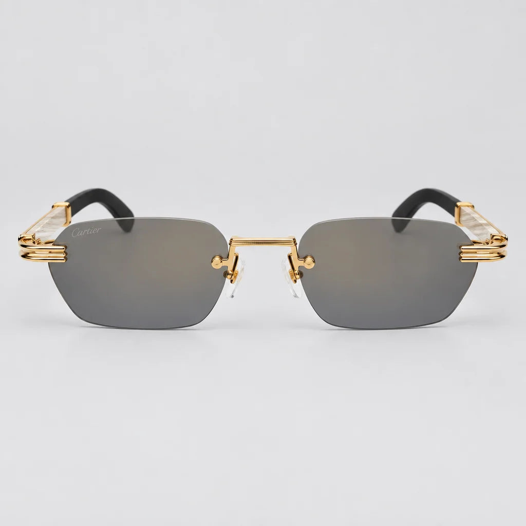  Cartier Première de Men Rimless Rectangular Gold White Grey Sunglasses