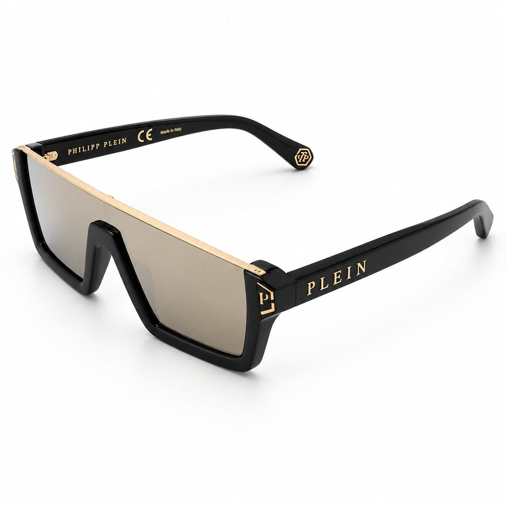 Philipp Plein Men Shelter SPP006M 700G Black / Gold Mirror Sunglasses