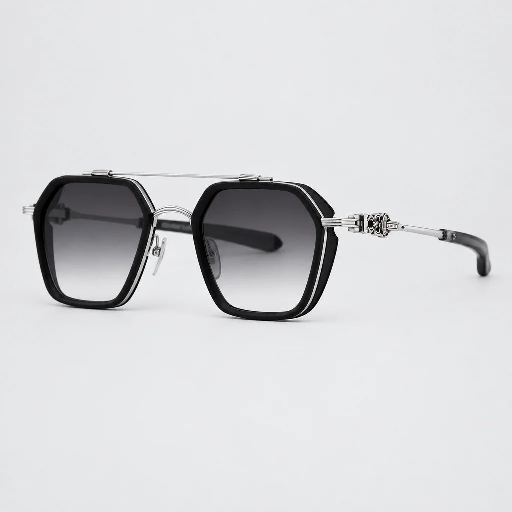 Chrome Hearts Hotation 2632 Unisex Matte Black & Silver Gothic Geometric Sunglasses