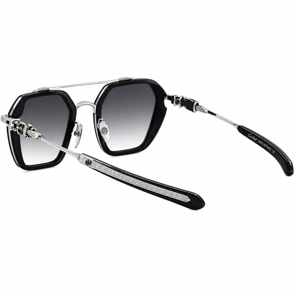 Chrome Hearts Hotation 2632 Unisex Matte Black & Silver Gothic Geometric Sunglasses