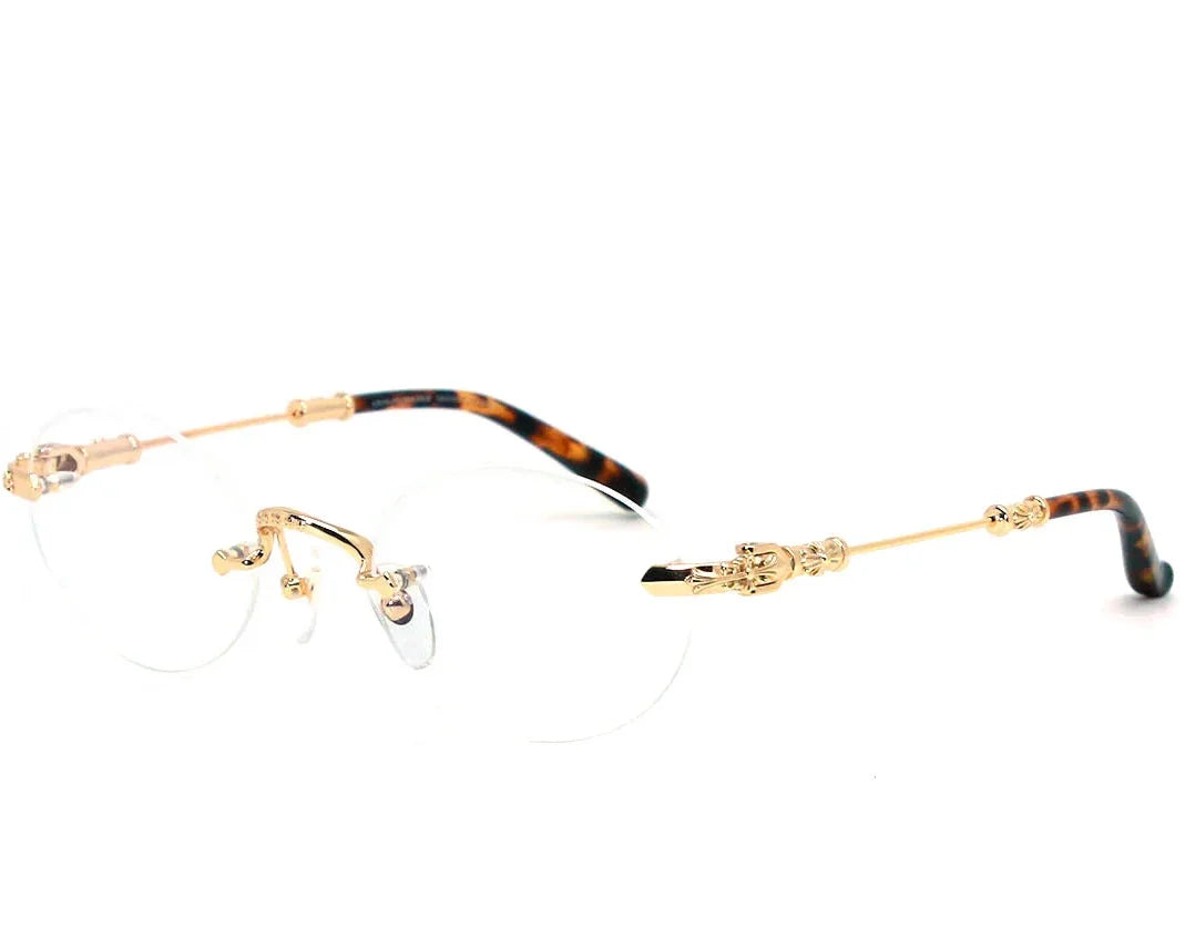 Chrome Hearts Pills I 0632 Unisex Gold & Tortoiseshell Rimless Oval Optical Glasses