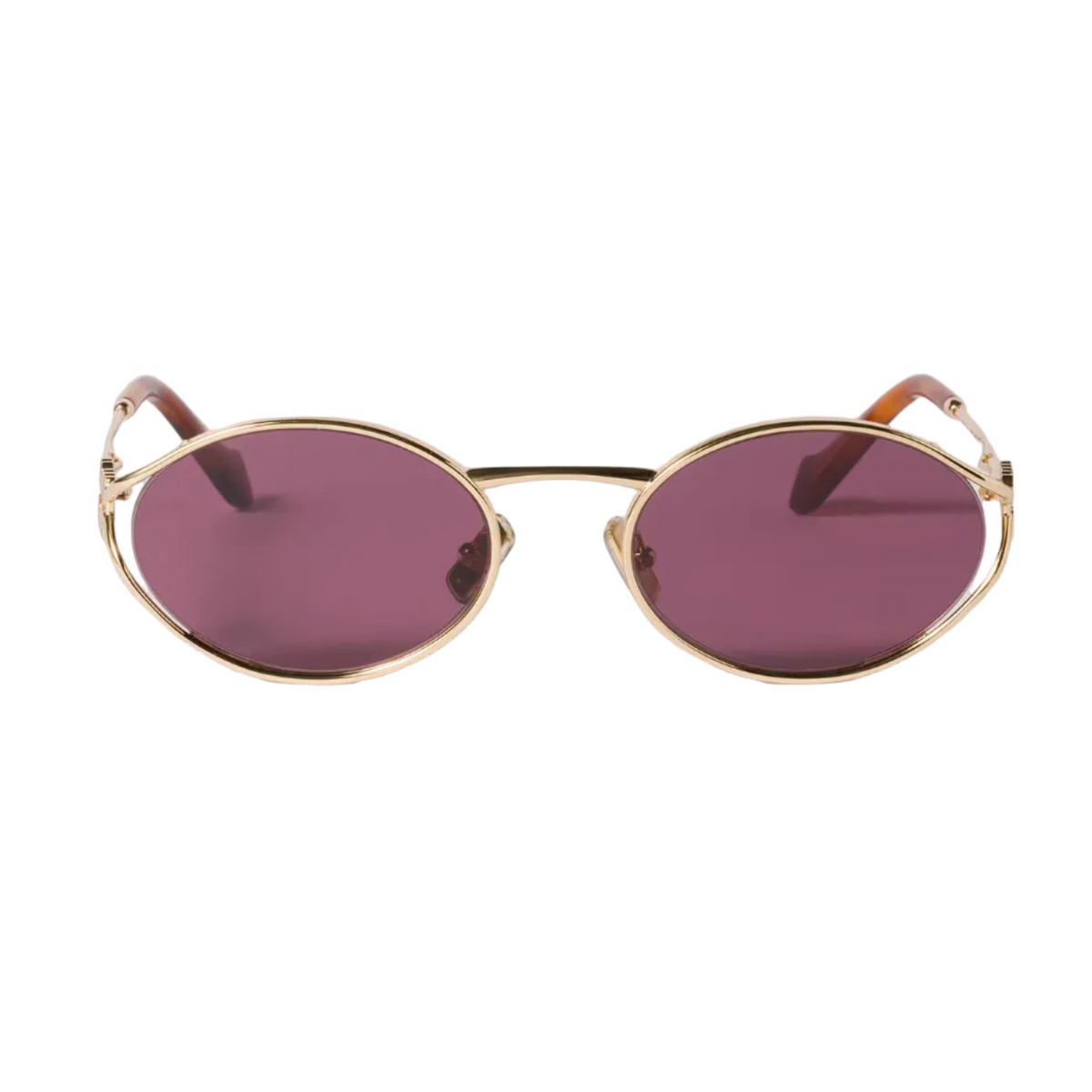 Miu Miu Women Logo Gold Oval Ruby Sunglasses 