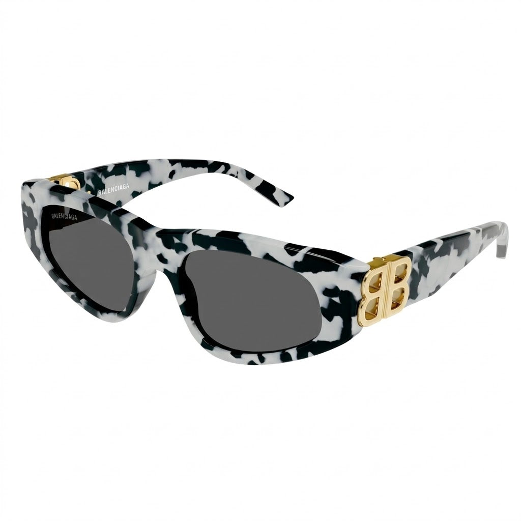 Balenciaga Women BB0095S Dynasty Oval Black / White Marble / Gold Sunglasses